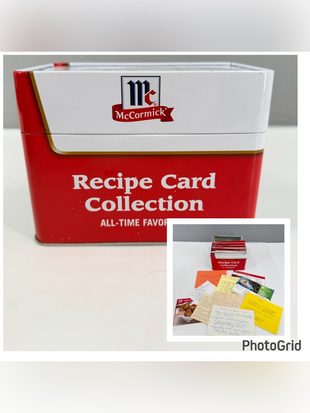McCormick Tin Grandma's Recipe Box Typed Handwritten Index Cards Cut Clipped